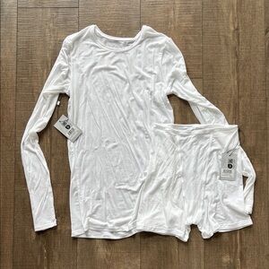 Negative Underwear White Ribbed Long Sleeve Top & Boxer Shorts Set